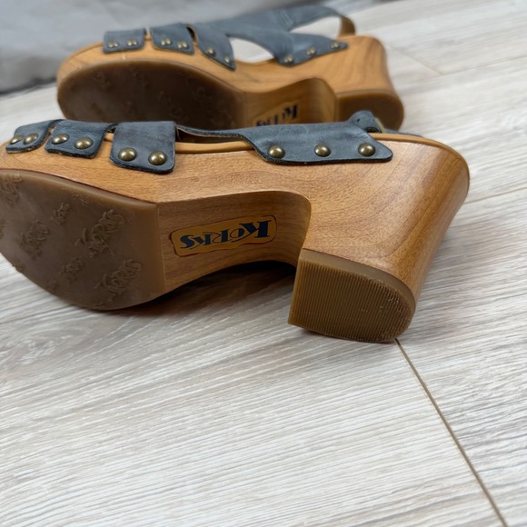 Korks Women's Leather Berengo Slingback Clog Sandals Wood Heel Blue Size 7M - Picture 6 of 8